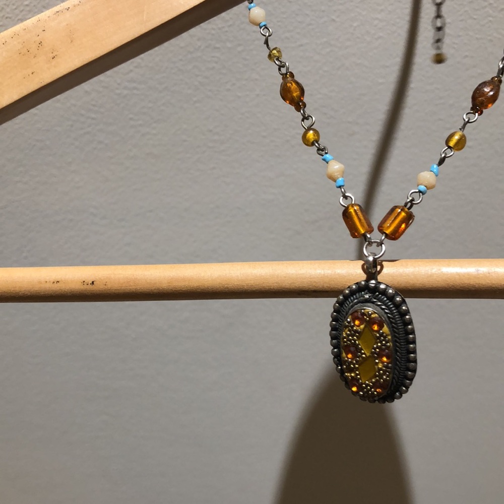 amber  and turquoise costume beaded necklace , boho style
